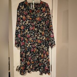 April Cornell XL Black Floral "Greta's Garden" Dress, Excellent, Has Pockets!